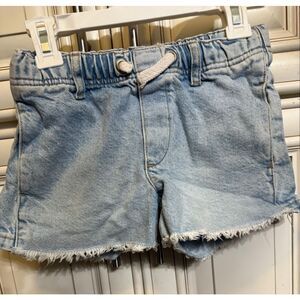 Zara Girls Elastic Waist Drawstring Frayed Denim Cut Off Short Wash Blue Size 8